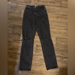 Abercrombie & Fitch Women's 90s Straight Ultra High Rise Black Distressed Jeans